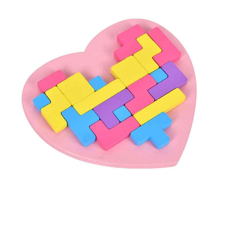 Wooden versatile heart-shaped puzzle for children's early education, puzzle thinking training, Tetris blocks by eprolo