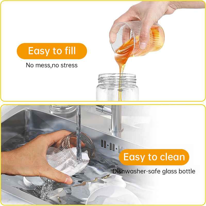 300ml Durable Glass Honey Dispenser with Handle, Transparent, Drip-Proof Press Pump for Bread, Honey Pot by eprolo