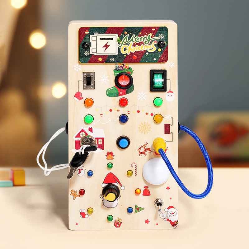 Christmas Gift Children's Early Education Wooden Switch Plug Power LED Light Busy Board Toy by eprolo