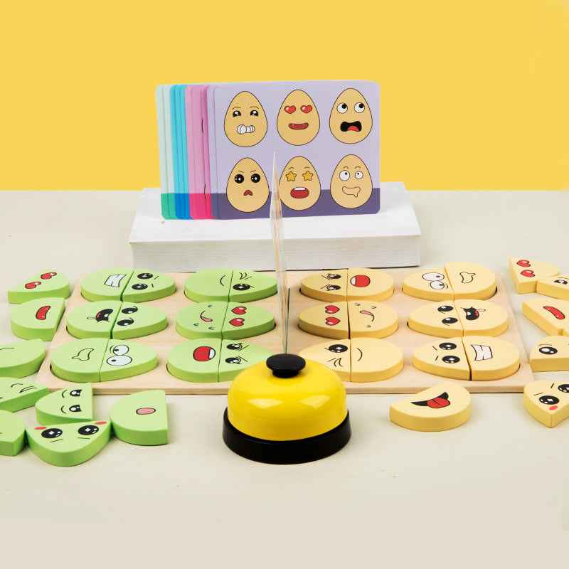 Wooden children's early education fun expression egg matching game, battle training interactive puzzle toy by eprolo