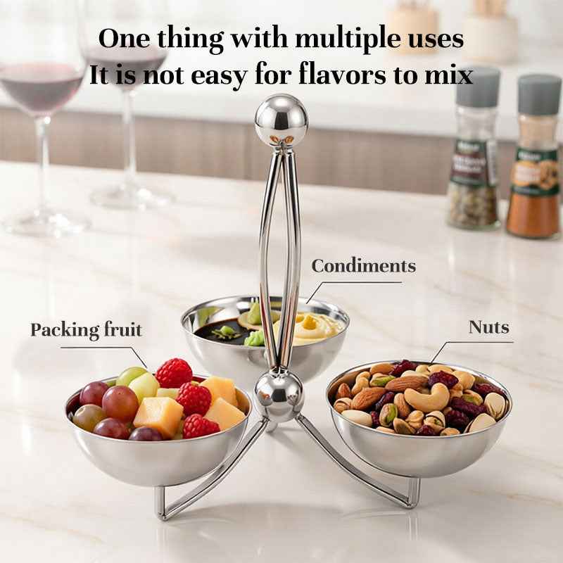 Stainless Steel Divided Serving Tray with Dip Bowls, Snack & Chip Dip Server Set, Condiment Display Stand by eprolo