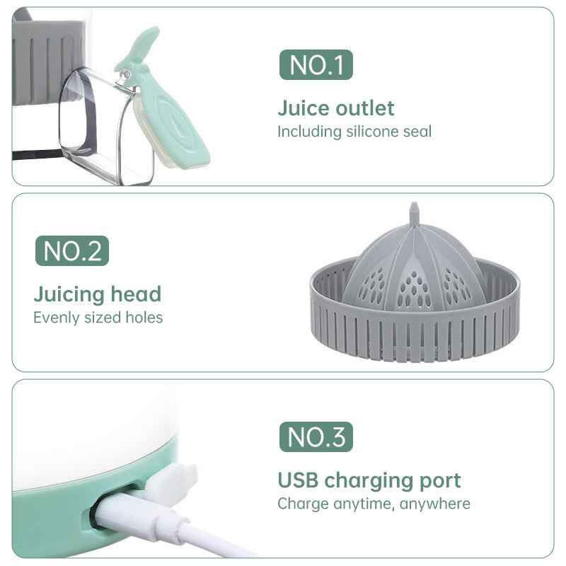 Portable USB - rechargeable slow juicer for oranges, lemons & other fruits. A handy electric blender for home kitchens. by eprolo