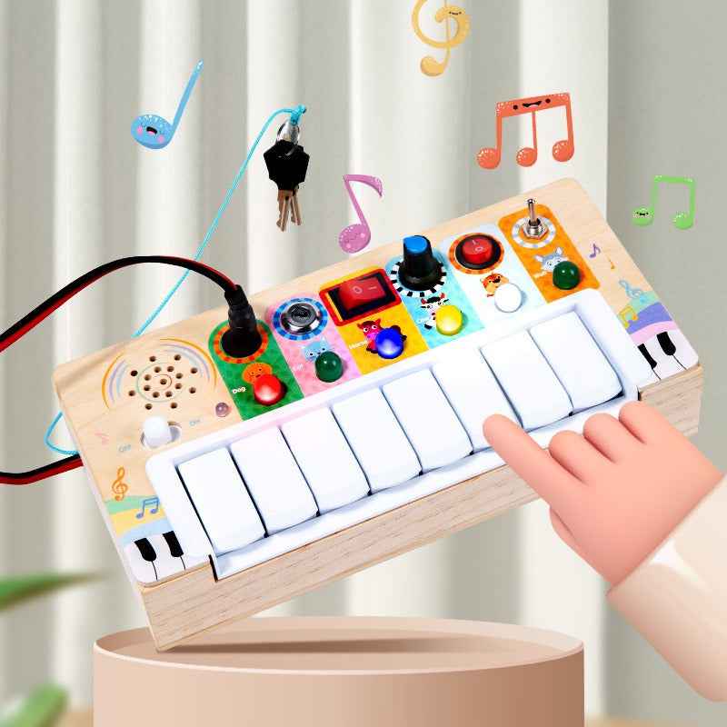 Wooden LED switch light melodic sound optoelectronic guitar busy board children's Montessori early education puzzle toy by eprolo