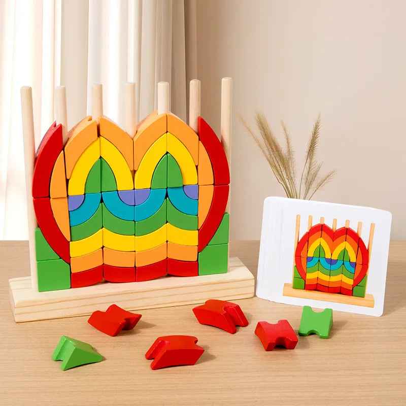 Children's early education toys Ring rainbow wooden blocks thinking training hand eye coordination disc breakdown Jenga by eprolo