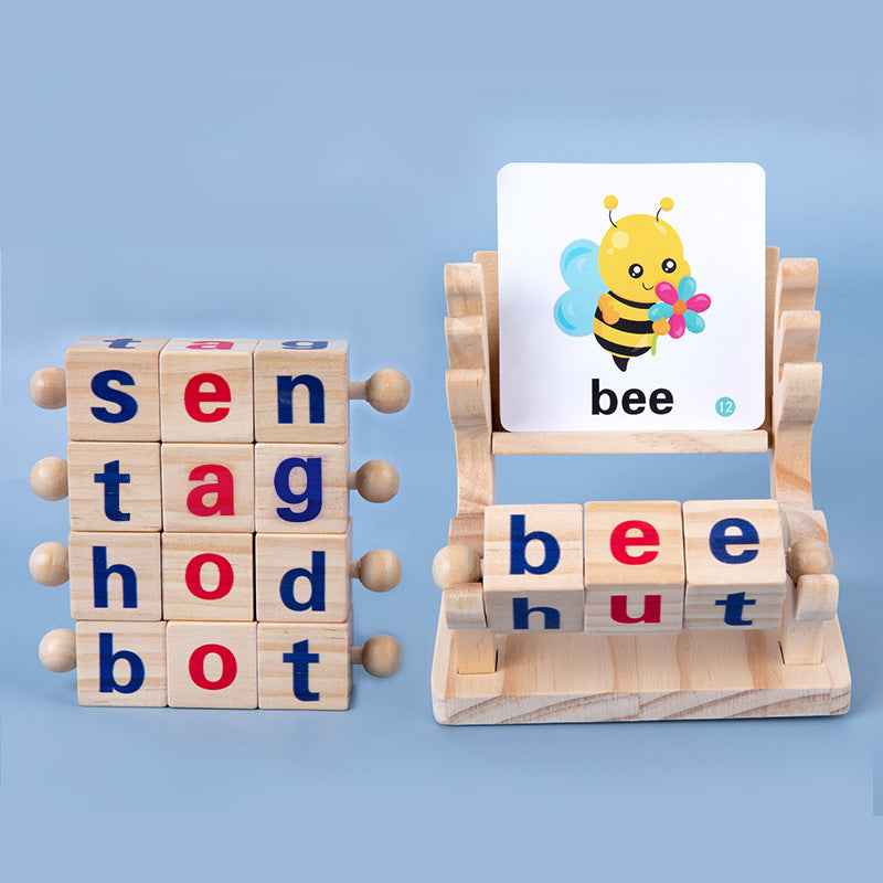 Wooden puzzle toys for babies, English spelling and word building blocks, children's early education letter cube, wooden toys by eprolo