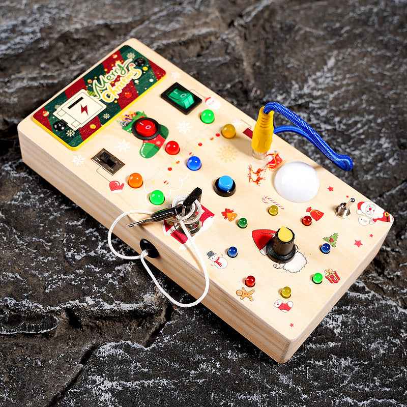 Christmas Gift Children's Early Education Wooden Switch Plug Power LED Light Busy Board Toy by eprolo