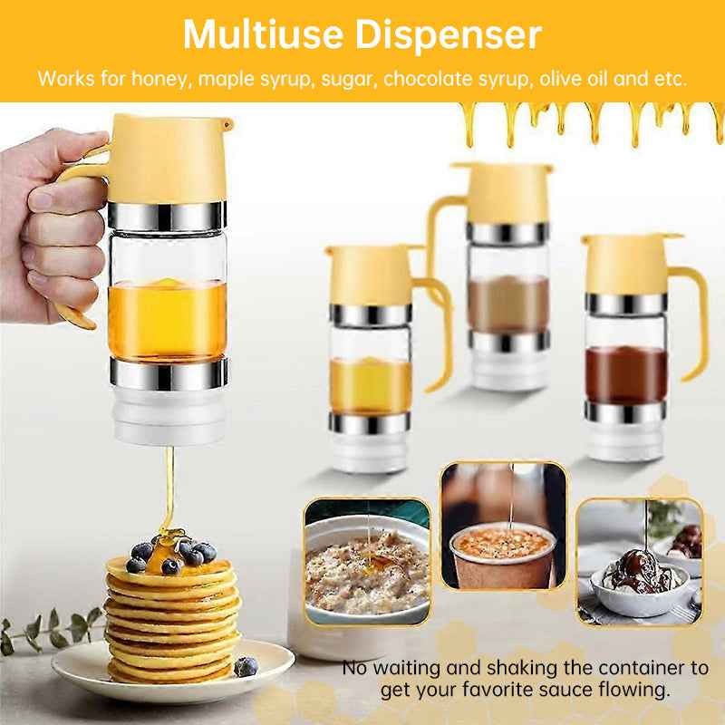 300ml Durable Glass Honey Dispenser with Handle, Transparent, Drip-Proof Press Pump for Bread, Honey Pot by eprolo