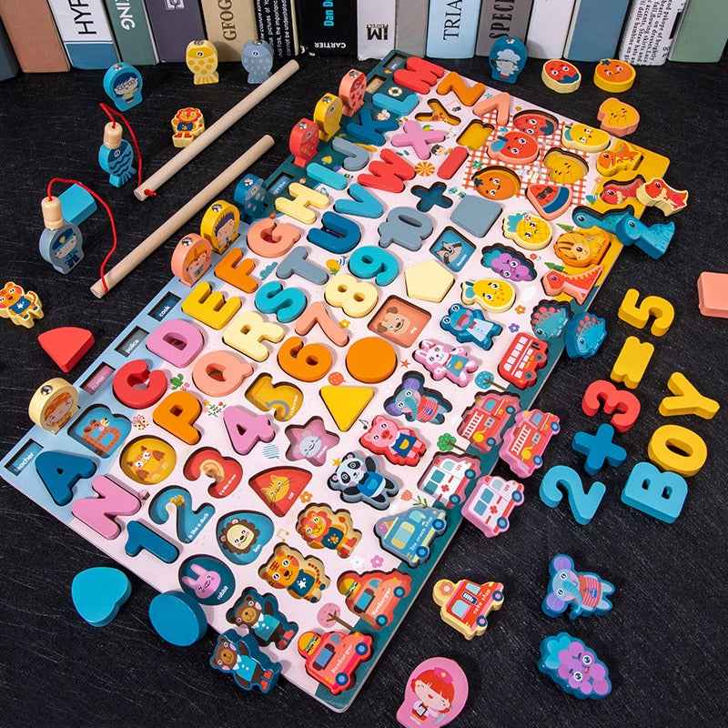 Wooden multifunctional logarithmic board magnetic fishing children's early education puzzle toy by eprolo