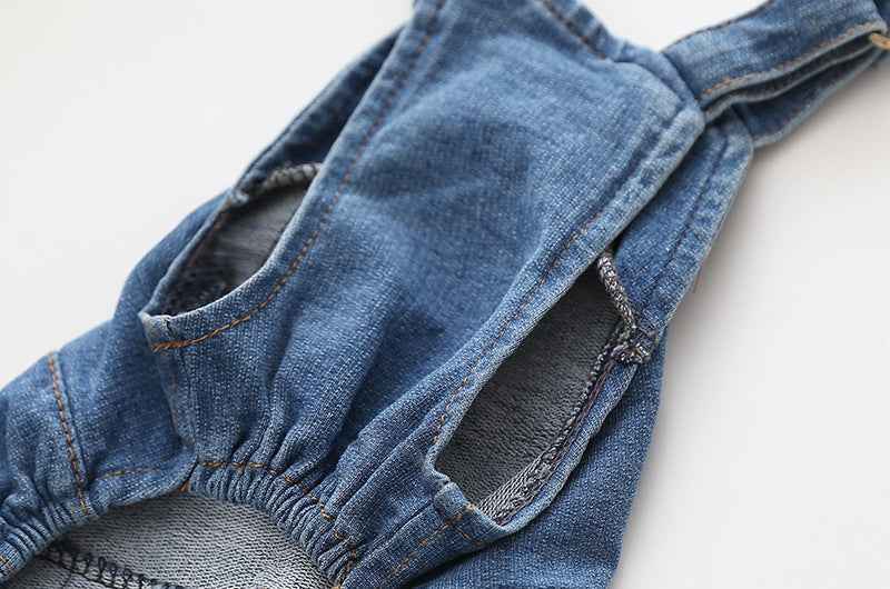 Washed Denim Comfortable Stretchy Jeans Pet Overalls by eprolo