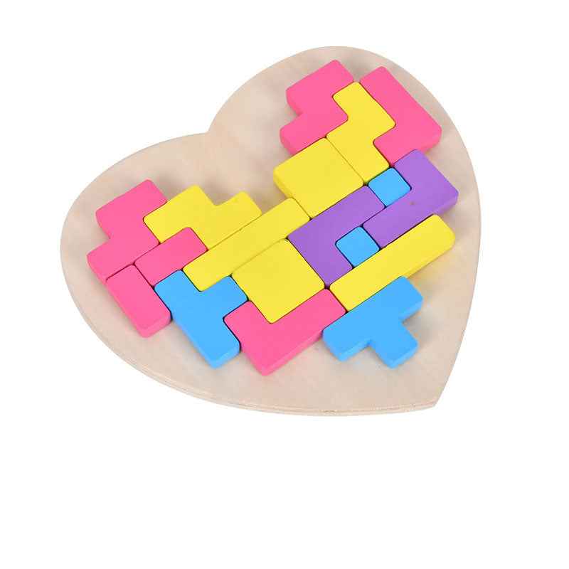 Wooden versatile heart-shaped puzzle for children's early education, puzzle thinking training, Tetris blocks by eprolo