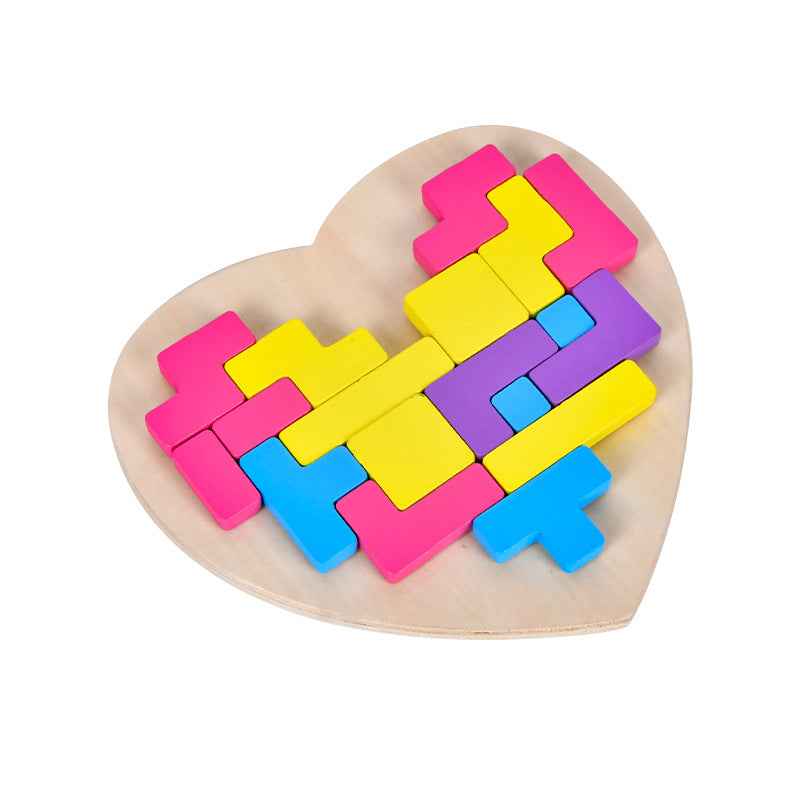 Wooden versatile heart-shaped puzzle for children's early education, puzzle thinking training, Tetris blocks by eprolo