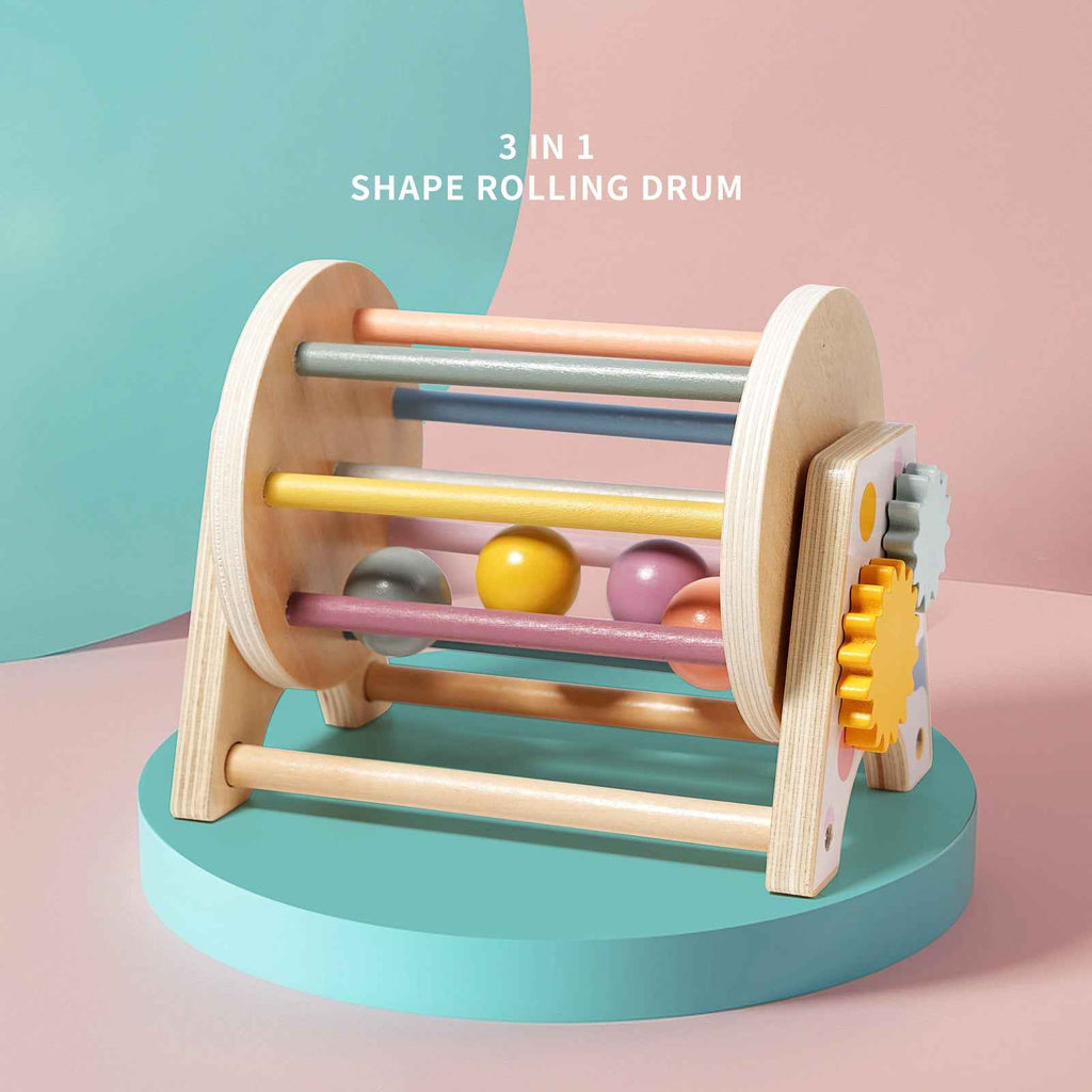 Three in one desktop wooden rolling drum kindergarten puzzle Montessori early education toy by eprolo