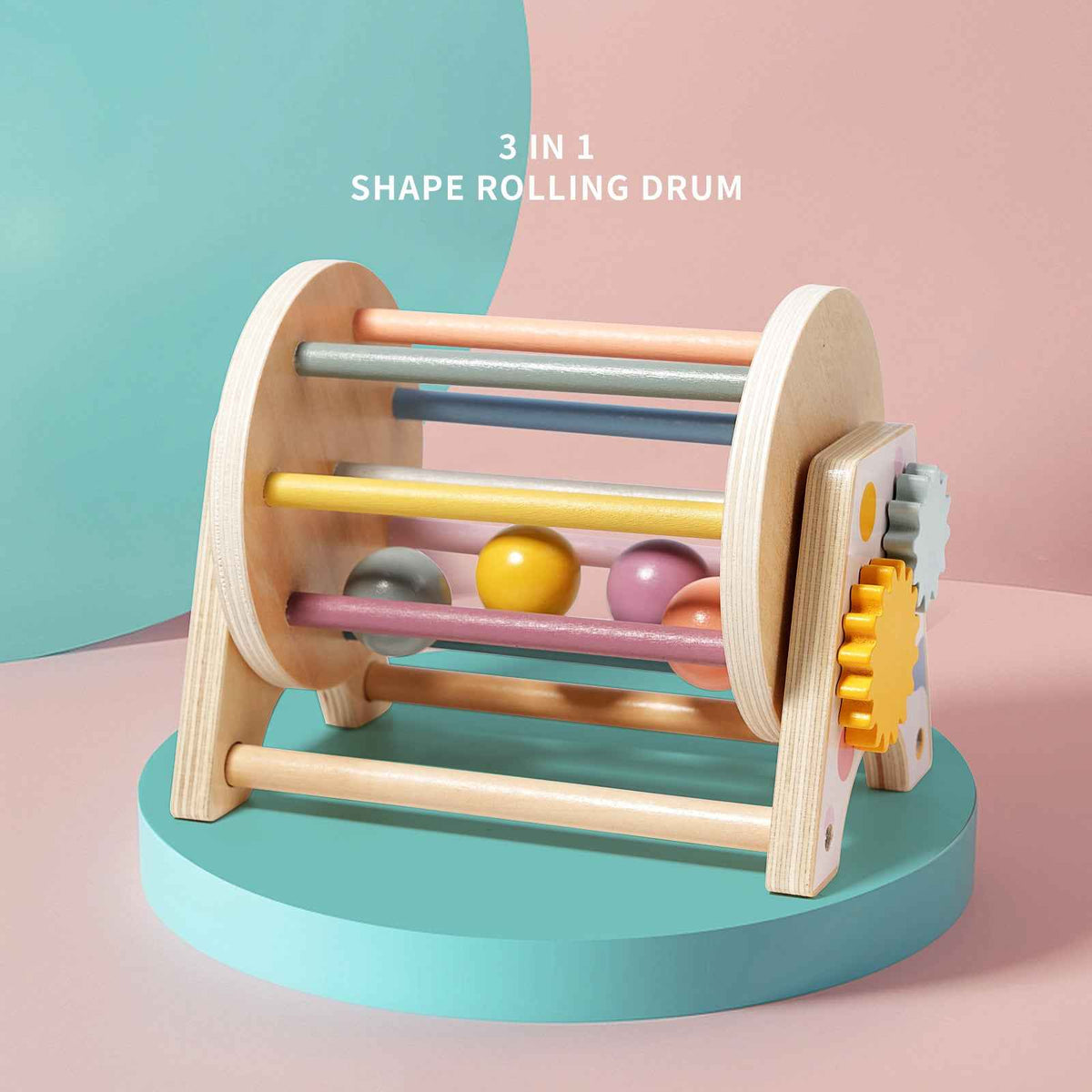 Three in one desktop wooden rolling drum kindergarten puzzle Montessori early education toy by eprolo