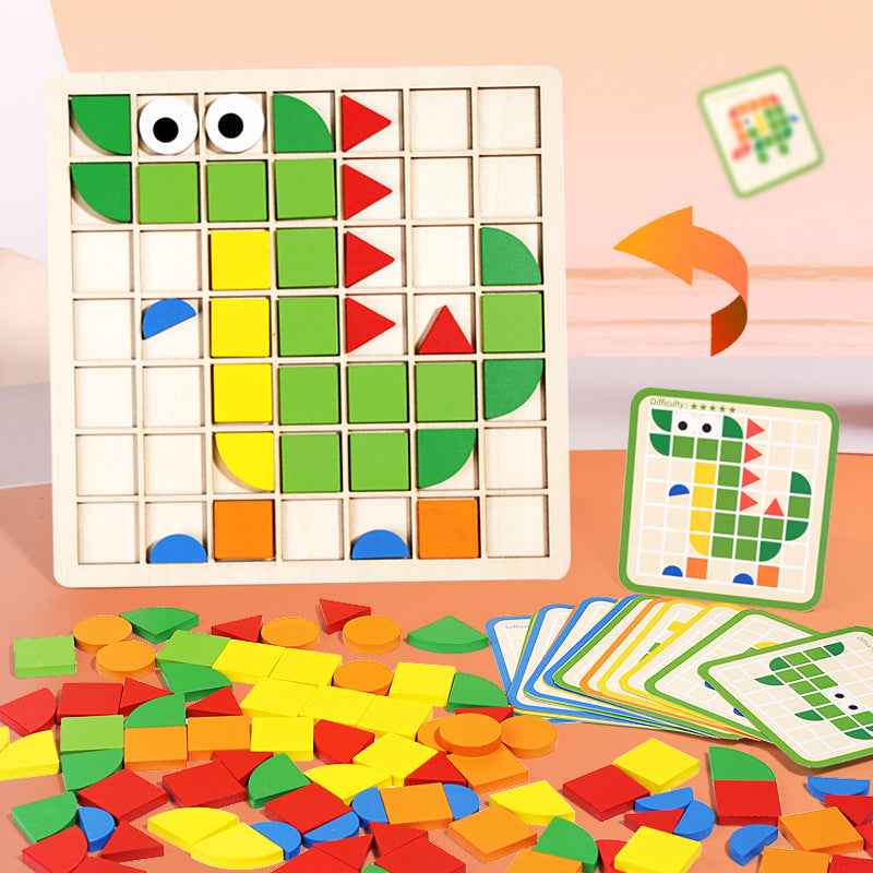 Wooden children's mosaic 3D building blocks, three-dimensional puzzle, children's color cognition, early education and puzzle game by eprolo