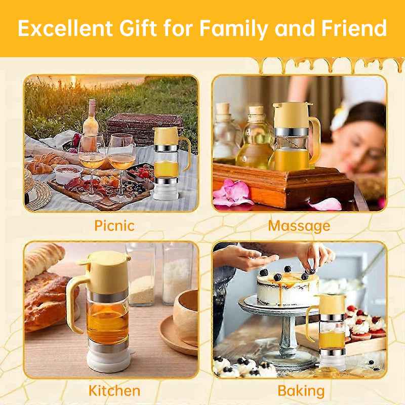 300ml Durable Glass Honey Dispenser with Handle, Transparent, Drip-Proof Press Pump for Bread, Honey Pot by eprolo