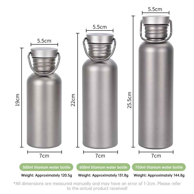 Pure Titanium Water Bottle, Lightweight Single-Wall Wide Mouth for Sports, Camping, Travel by eprolo