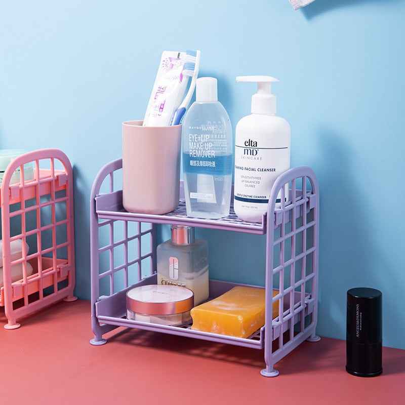 Double Storage Rack Kitchen Small Shelf Desktop Storage Rack Bathroom Sink Plastic Organizing Rack by eprolo