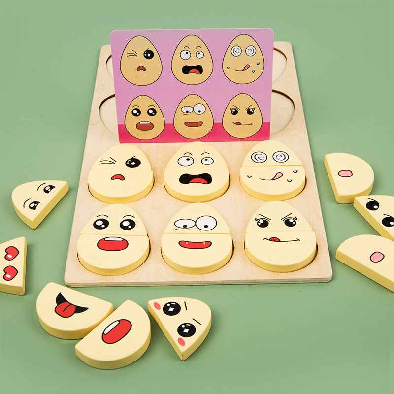 Wooden children's early education fun expression egg matching game, battle training interactive puzzle toy by eprolo