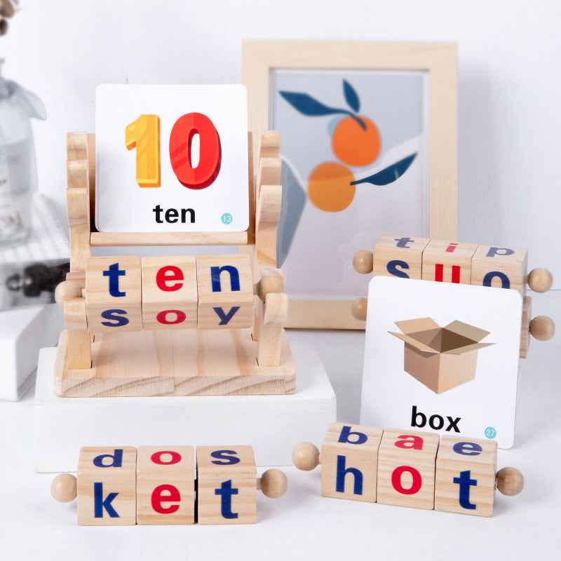 Wooden puzzle toys for babies, English spelling and word building blocks, children's early education letter cube, wooden toys by eprolo