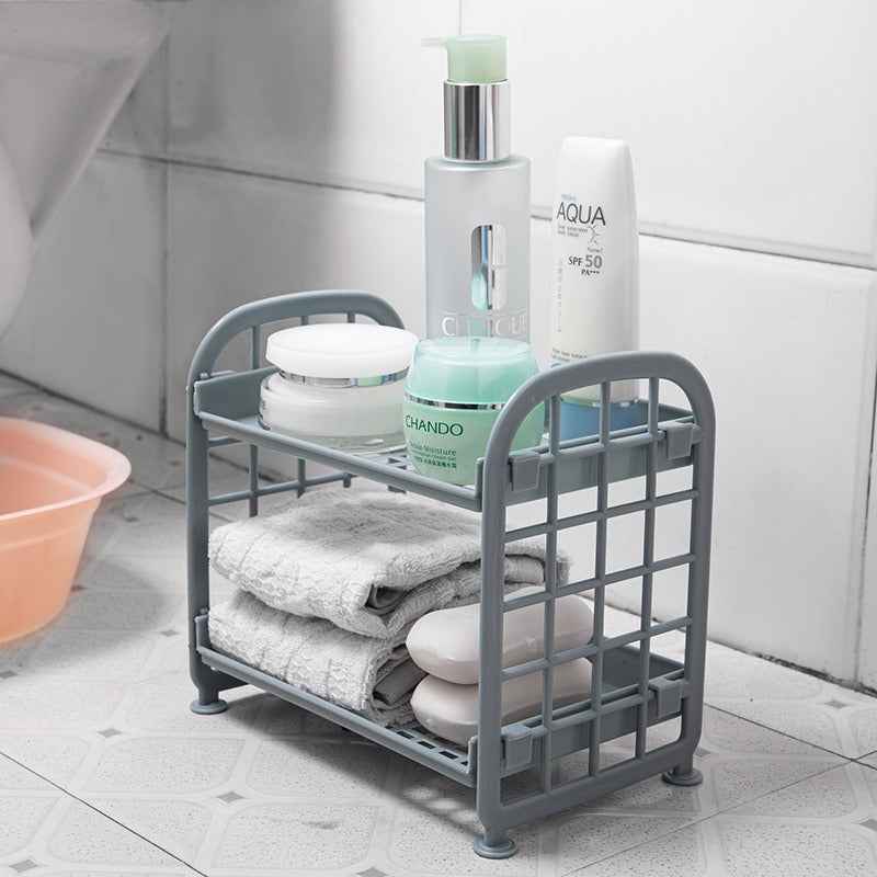Double Storage Rack Kitchen Small Shelf Desktop Storage Rack Bathroom Sink Plastic Organizing Rack by eprolo