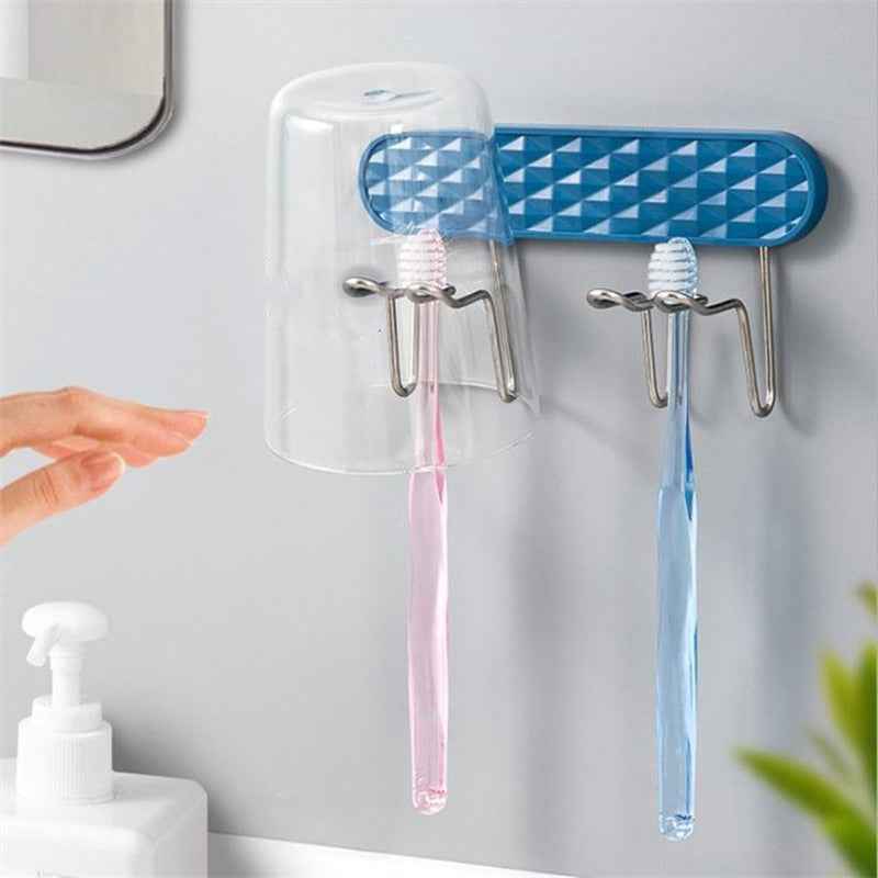 Toothbrush Holder Rack Self-adhesive Shaver Toothbrush Cup Space Saving Bathroom Stand Storage Stainless Steel Wall-mounted Rack by eprolo
