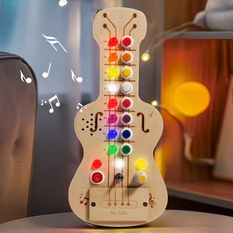 Wooden LED switch light melodic sound optoelectronic guitar busy board children's Montessori early education puzzle toy by eprolo