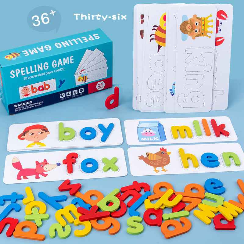 Wooden Word Spelling Game, Children's 26 English Letter Spelling Practice, Early Education Cognitive Puzzle Toy by eprolo