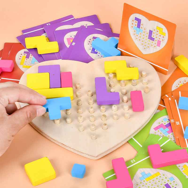 Wooden versatile heart-shaped puzzle for children's early education, puzzle thinking training, Tetris blocks by eprolo