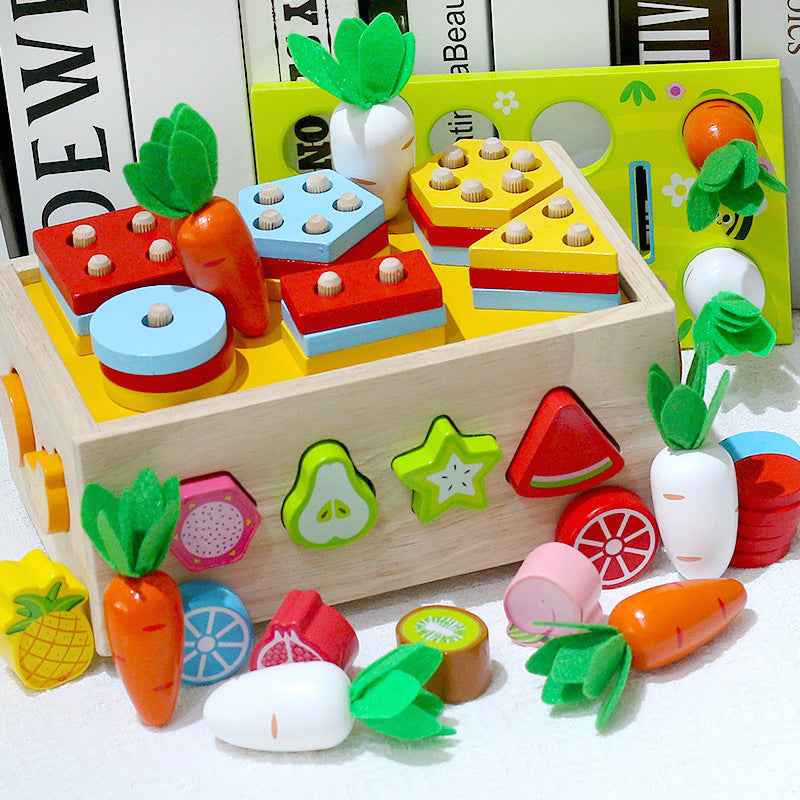 Wooden shape matching set, pole pulling radish multifunctional children's early education puzzle combination set, cognitive toy by eprolo