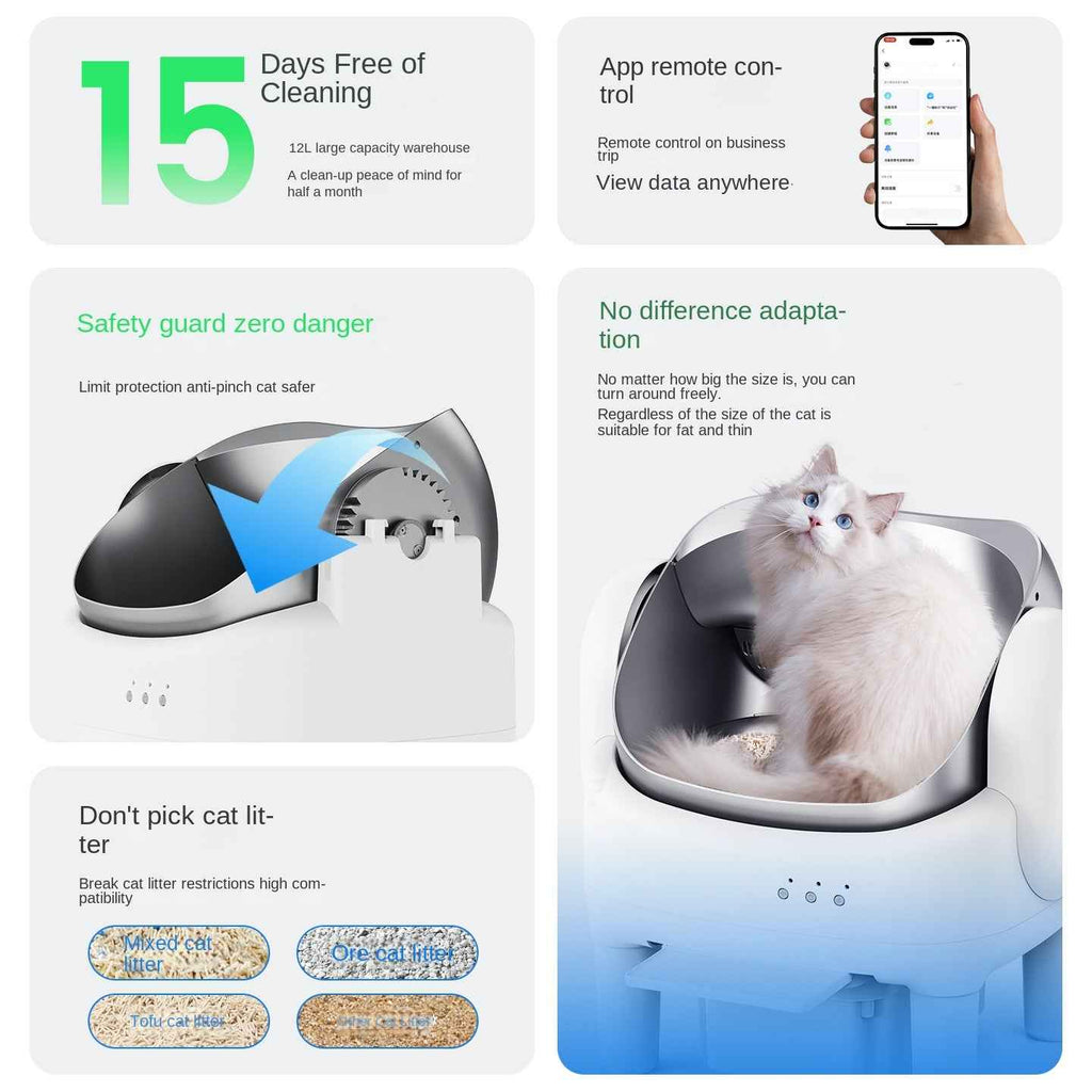 Smart Automatic Cat Litter Box with Open Design, Electric Self-Cleaning, Auto Scoop, Full-Size Intelligent Cat Toilet by eprolo