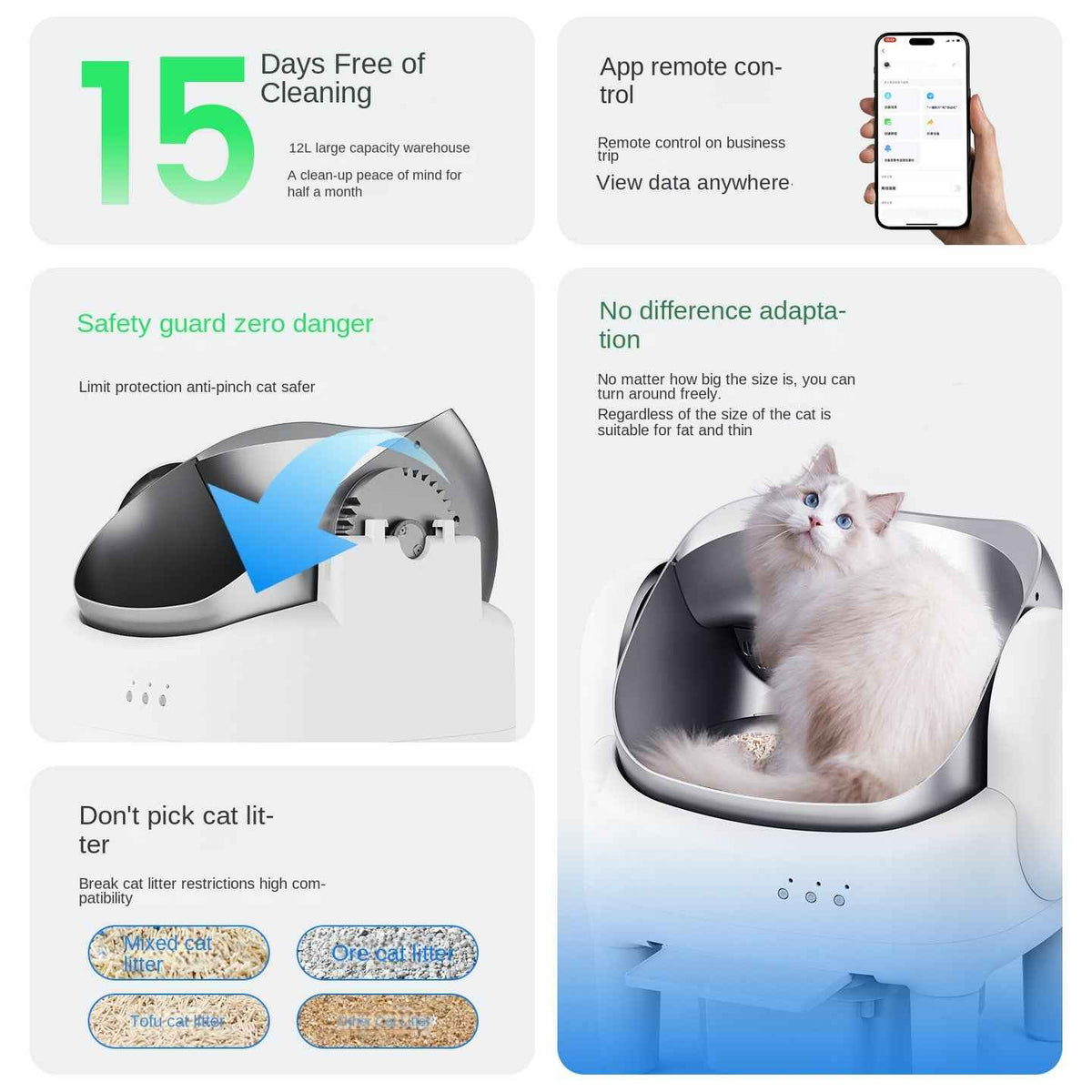 Smart Automatic Cat Litter Box with Open Design, Electric Self-Cleaning, Auto Scoop, Full-Size Intelligent Cat Toilet by eprolo