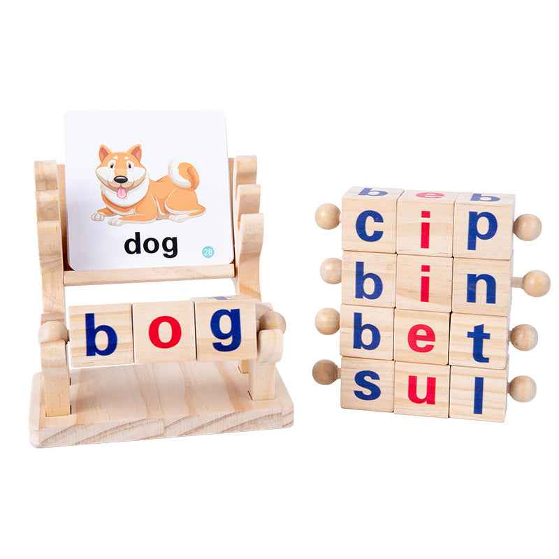 Wooden puzzle toys for babies, English spelling and word building blocks, children's early education letter cube, wooden toys by eprolo