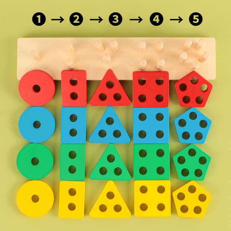 Wooden geometric shape matching puzzle column children's early education color cognitive building blocks Christmas toy gift by eprolo