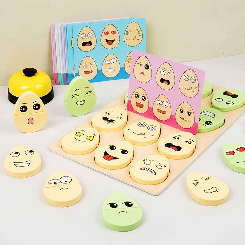 Wooden children's early education fun expression egg matching game, battle training interactive puzzle toy by eprolo