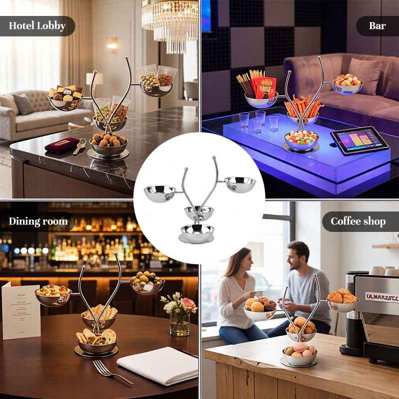 Stainless Steel Divided Serving Tray with Dip Bowls, Snack & Chip Dip Server Set, Condiment Display Stand by eprolo