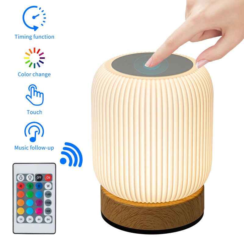 Transform Your Space with the Wood Grain RGB Table Lamp – Remote & Touch Control Bedside Night Light by eprolo