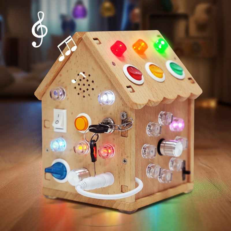 Wooden LED switch light melodic sound optoelectronic guitar busy board children's Montessori early education puzzle toy by eprolo