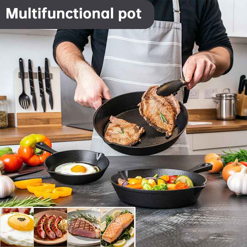 4-Pack Cast Iron Skillet Set – Non-Stick Frying Pans for Induction, Egg & Crepe Pan by eprolo