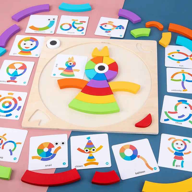 Children's puzzle blocks puzzle boards rainbow colors shape recognition early education puzzle toys tabletop games by eprolo