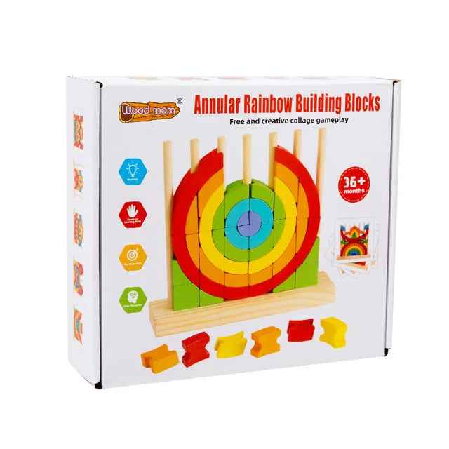 Children's early education toys Ring rainbow wooden blocks thinking training hand eye coordination disc breakdown Jenga by eprolo