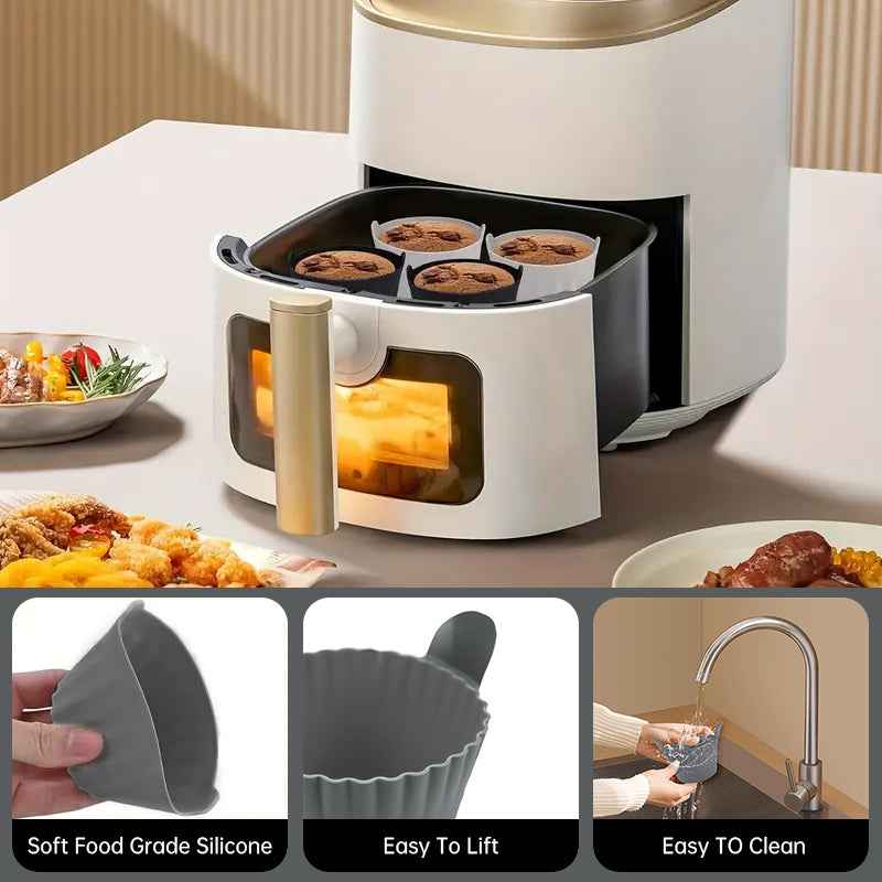 4-6 reusable silicone air fryer liners & baking cups – non-stick kitchen tools for eggs, cakes, meatballs. by eprolo