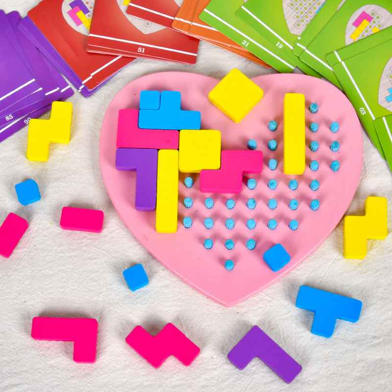Wooden versatile heart-shaped puzzle for children's early education, puzzle thinking training, Tetris blocks by eprolo