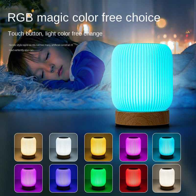 Transform Your Space with the Wood Grain RGB Table Lamp – Remote & Touch Control Bedside Night Light by eprolo