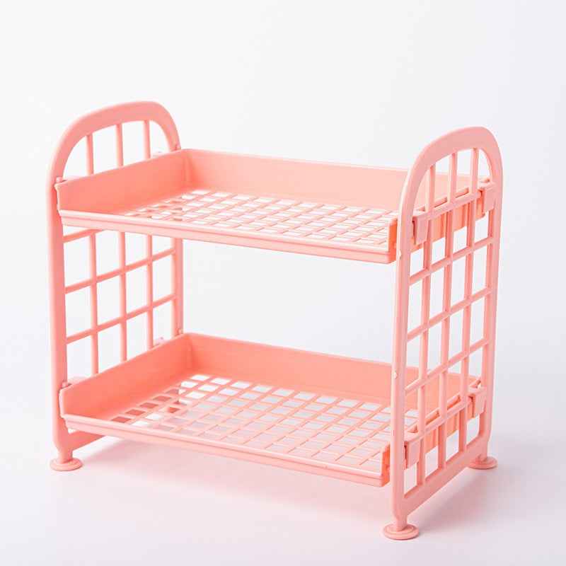 Double Storage Rack Kitchen Small Shelf Desktop Storage Rack Bathroom Sink Plastic Organizing Rack by eprolo