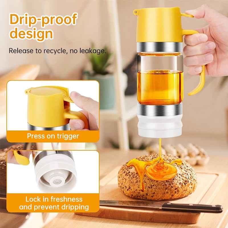 300ml Durable Glass Honey Dispenser with Handle, Transparent, Drip-Proof Press Pump for Bread, Honey Pot by eprolo