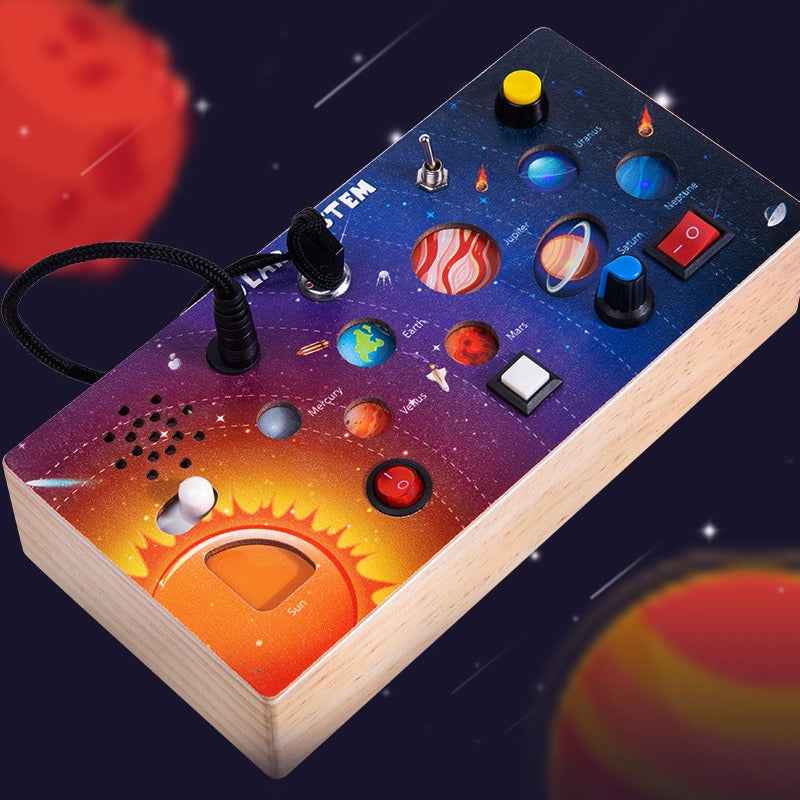 Wooden LED switch light melodic sound optoelectronic guitar busy board children's Montessori early education puzzle toy by eprolo