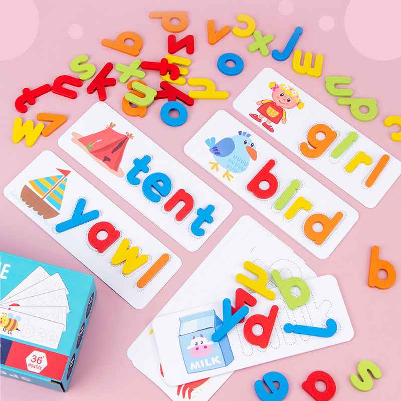 Wooden Word Spelling Game, Children's 26 English Letter Spelling Practice, Early Education Cognitive Puzzle Toy by eprolo