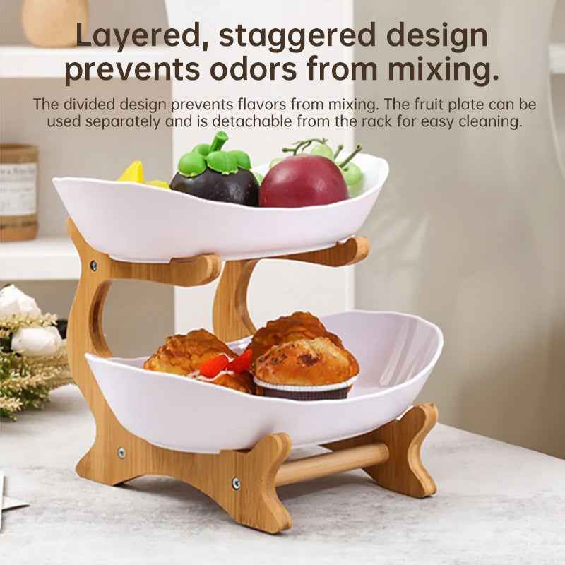 2-Tier Bamboo Fruit Stand for Kitchen, Space Saving Countertop Organizer with Ventilation to Keep Produce Fresh by eprolo