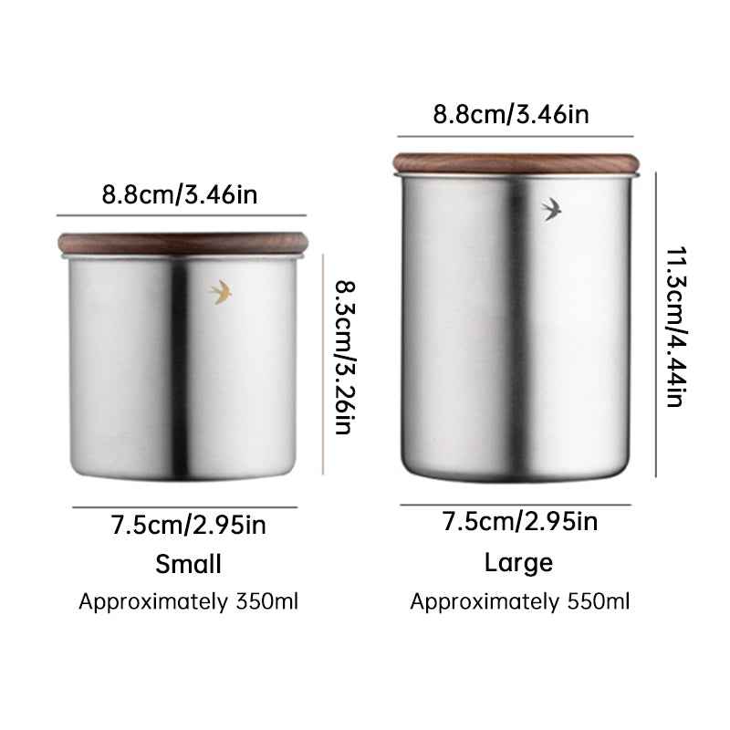 New Stainless Steel Matcha Tea Canister 380ml 560ml with Wood Lid – Sugar Caramel Storage Jar by eprolo
