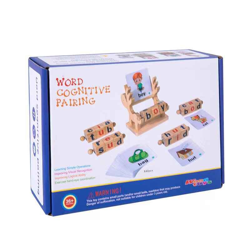 Wooden puzzle toys for babies, English spelling and word building blocks, children's early education letter cube, wooden toys by eprolo